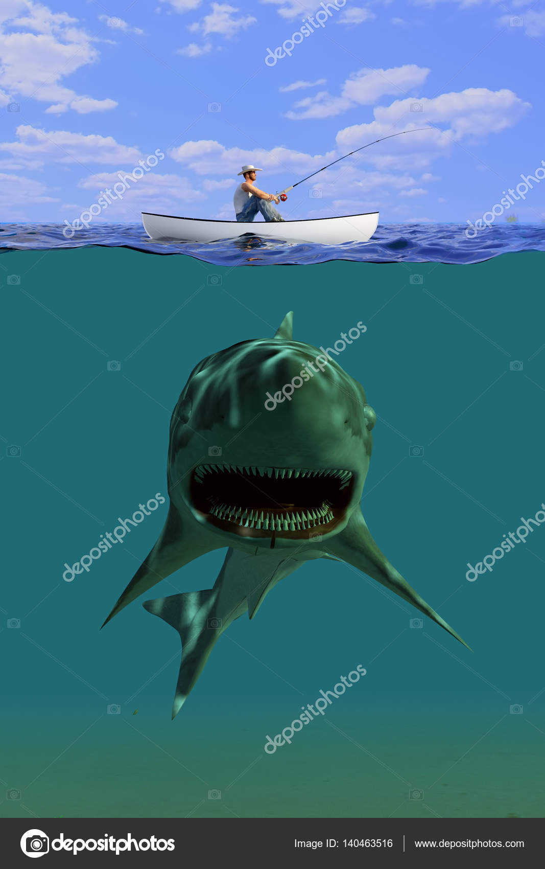 The fisherman and shark. Stock Photo by ©Iurii 140463516