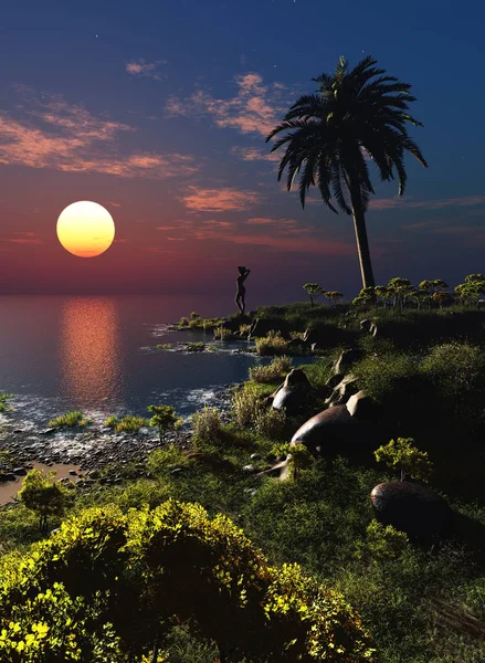 Tramonto, rendering 3d — Foto Stock