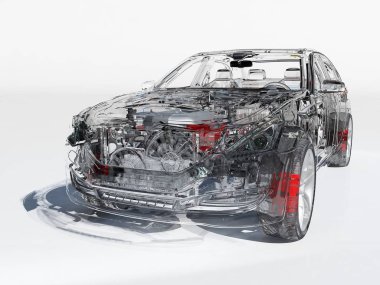 Şeffaf model arabalar., 3d render