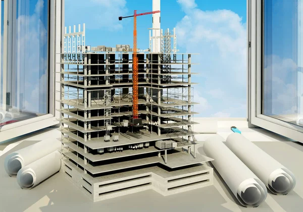Modell Wolkenkratzer., 3D-Darstellung — Stockfoto