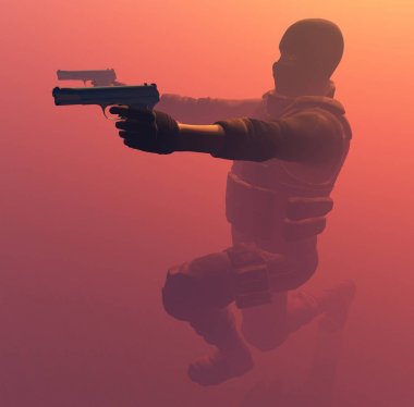 Silahlı adam, 3d render