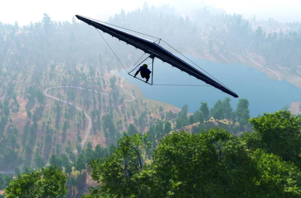 Hang gliding 3d render — Stock Photo, Image