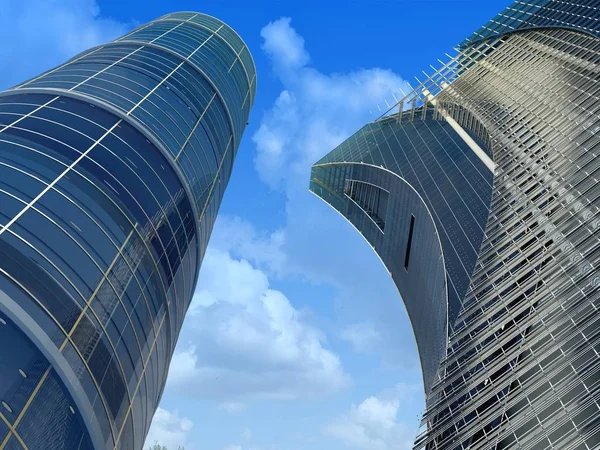 Moderní skyscrapers.3d vykreslení — Stock fotografie