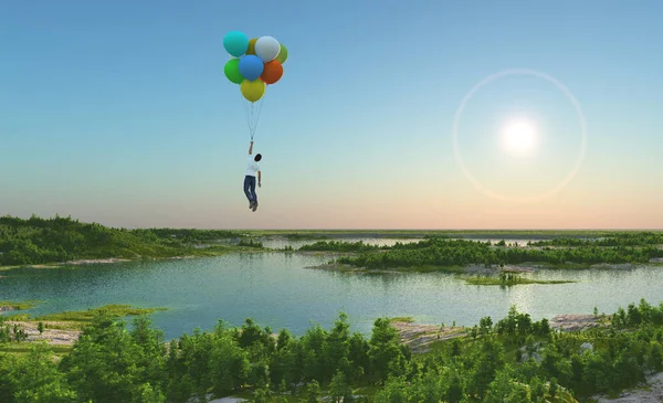 Mannen på ballonger. — Stockfoto