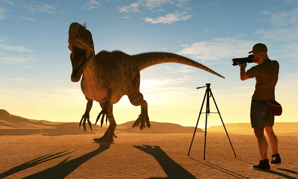 Fotograf och dinosaurie — Stockfoto