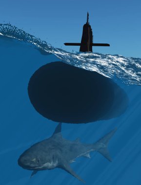 Submarine and and shark clipart