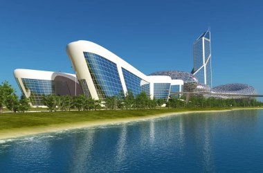 Modern ev üzerinde plaj., 3d rende