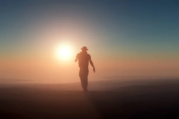Silhouette Eines Mannes Der Wüste Darstellung — Stockfoto