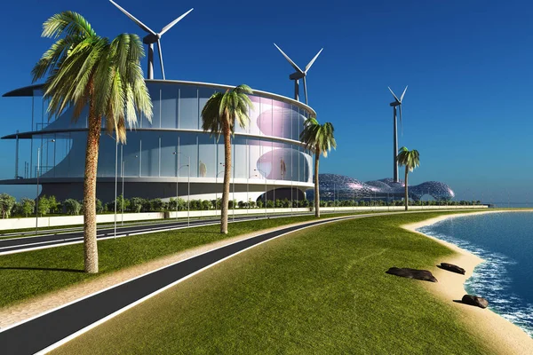 Edificio Fentazi Sullo Sfondo Paesaggio Tropicale Rendering — Foto Stock