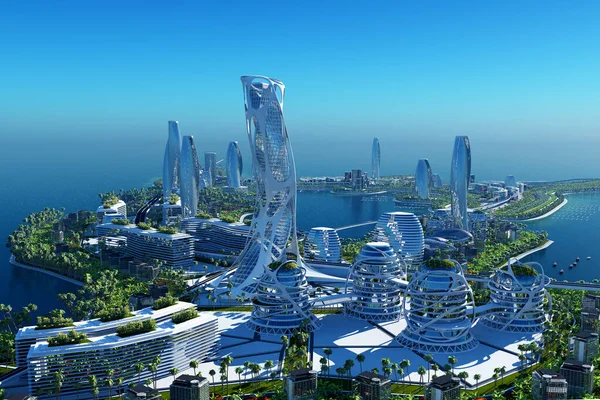 Future City Coast Render — Stock Photo, Image