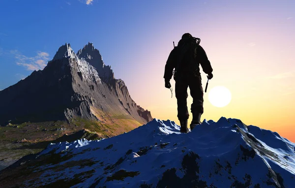 Climber Mountains Render — Stock Photo, Image