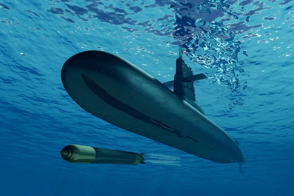 Submarino Torpedo Mar Render — Foto de Stock