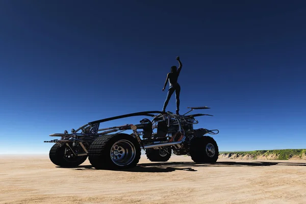 Carro Desportivo Deserto Renderização — Fotografia de Stock