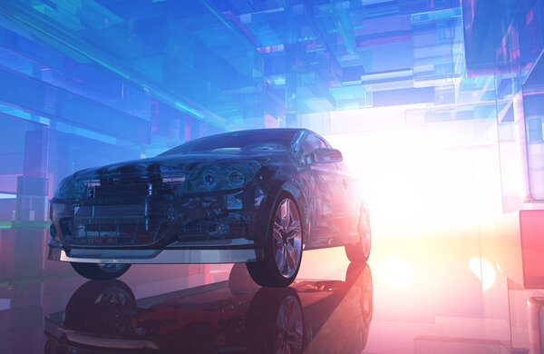 Авто на графическом фоне.., 3d рендеринг
