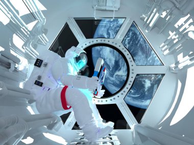 Astronot. içinde oturan