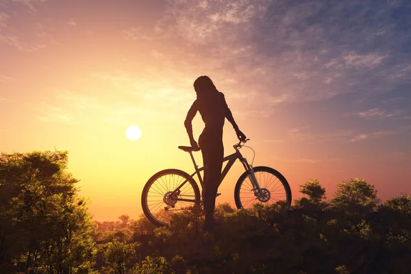 Mädchen Auf Einem Fahrrad Gegen Den Himmel Darstellung — Stockfoto