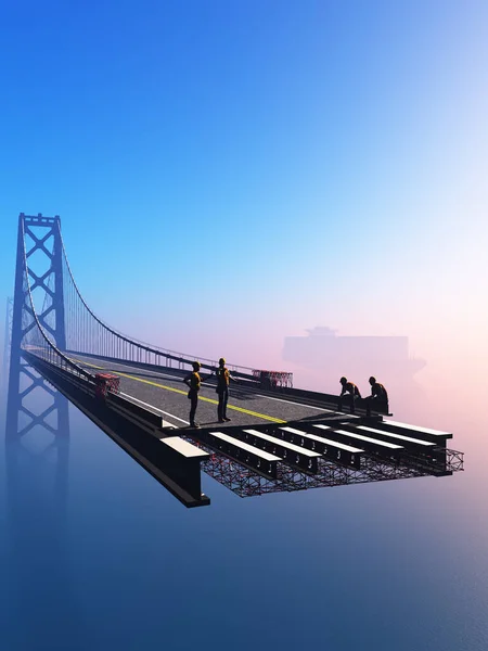 Group Workers Bridge Render — Stock Photo, Image