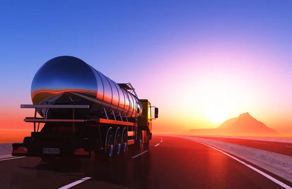 道路上の燃料によって駆動されるトラック 三次元レンダリング — ストック写真