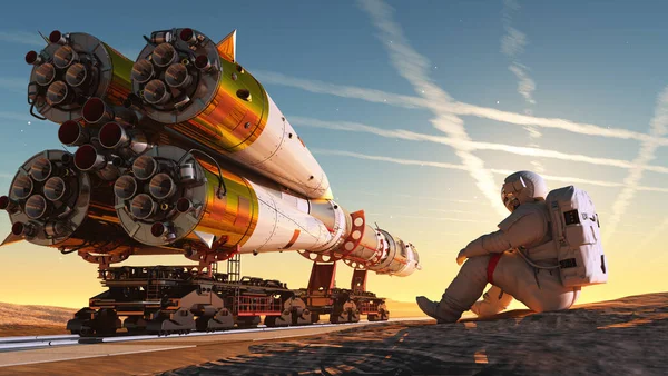 Space Rocket Astronaut Render — Stock Photo, Image