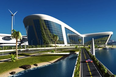 Modern ev üzerinde plaj., 3d rende