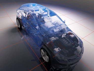 Ayna yüzeyinde model arabalar, 3 boyutlu görüntüleme