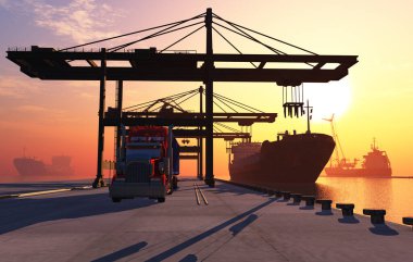 Limandaki tanker kamyonları., 3D render