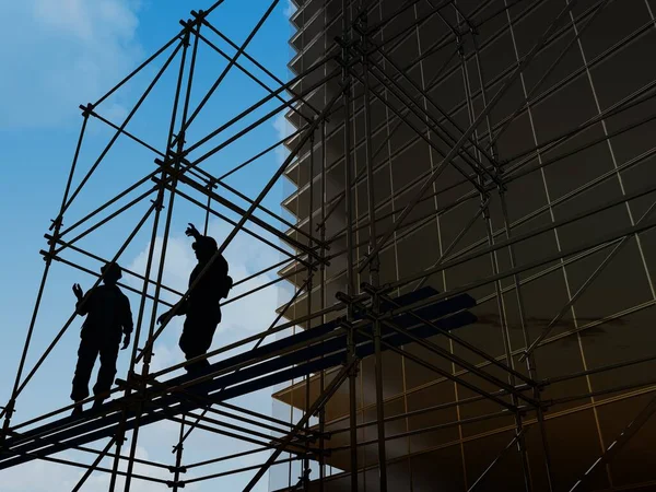 Silhouette Workers Background Sky Render — Stock Photo, Image