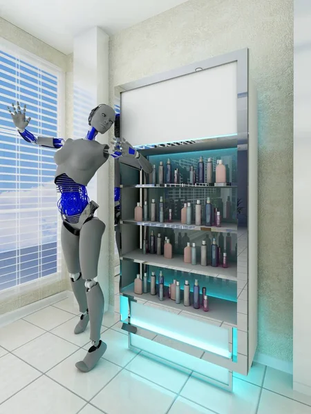 Een Robot Buurt Van Een Make Kit Renderen — Stockfoto