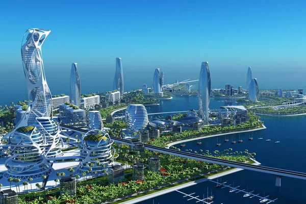 Future City Coast Render — Stock Photo, Image