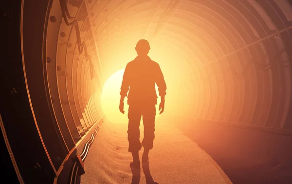 Silhouet Figuren Werken Tunnel Renderen — Stockfoto