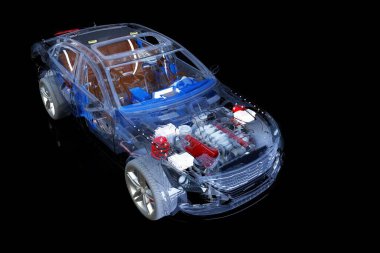 Çizimin arka planındaki model arabalar., 3D render