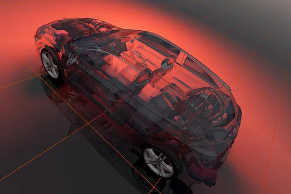 Модель Автомобілів Червоному Тлі Рендерингу — стокове фото