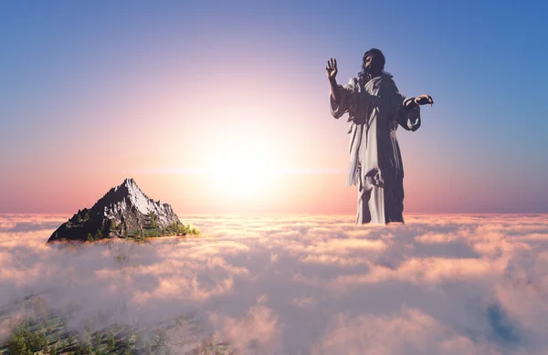 Imagem Jesus Contra Fundo Das Nuvens Render — Fotografia de Stock