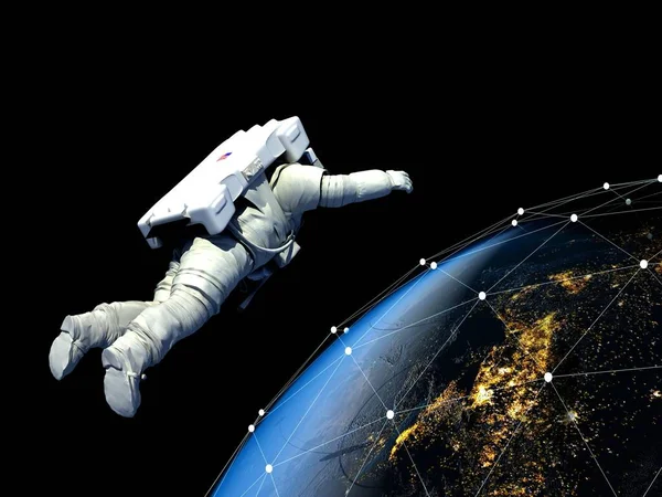 Astronauta Fondo Planeta Elemen Esta Imagen Proporcionada Por Nasa Render —  Fotos de Stock