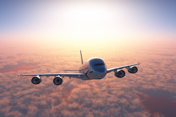 The plane is above the clouds., 3d render