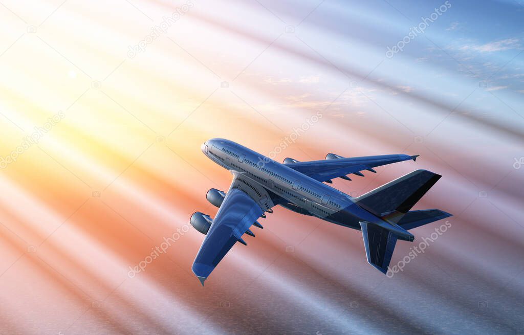 A passenger plane in the sky ,3d render