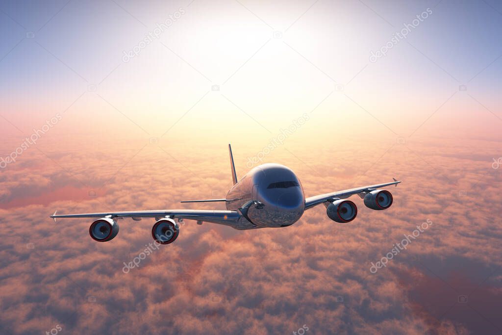 The plane is above the clouds.,3d render