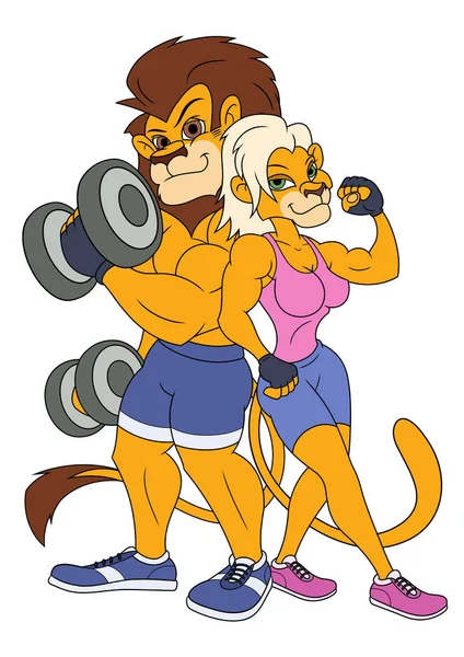 León y leona posando — Vector de stock