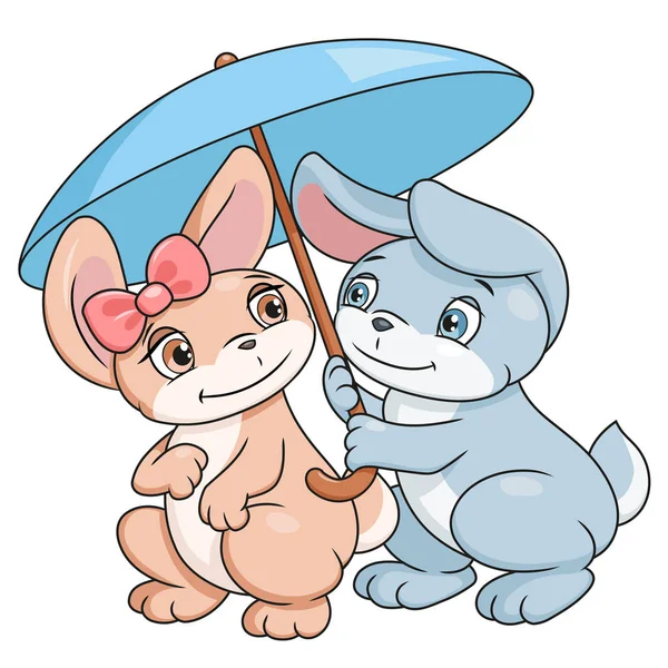 Coelhinhos apaixonados com guarda-chuva —  Vetores de Stock