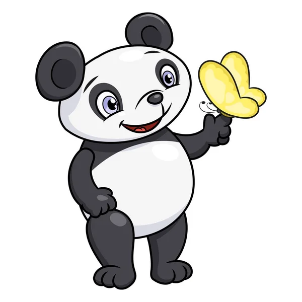 Panda kecil dan kupu-kupu - Stok Vektor