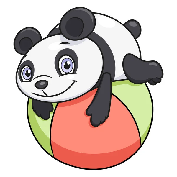 Panda kecil bermain bola - Stok Vektor