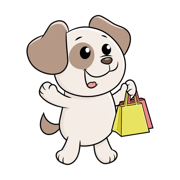 Filhote de cachorro com sacos de compras — Vetor de Stock