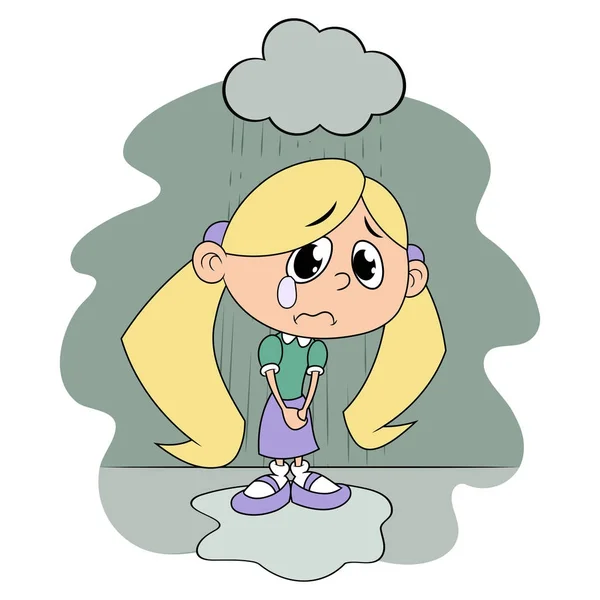 Verdrietig meisje onder regen 2 — Stockvector