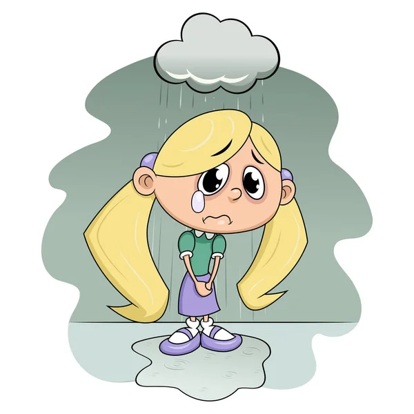 Verdrietig meisje onder de regen — Stockvector