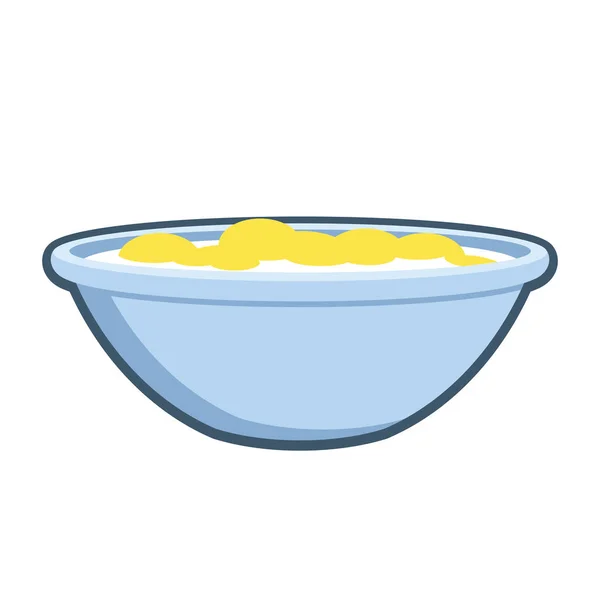 Cereal and milk in a bow flat icon — 스톡 벡터