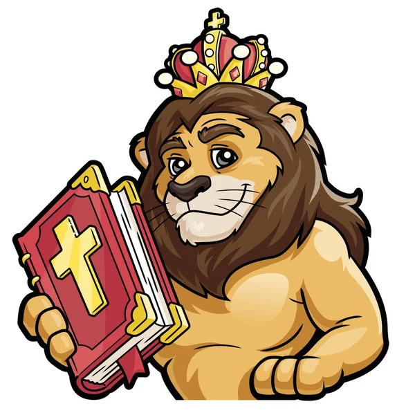 Lion avec la Bible sur fond blanc — Image vectorielle