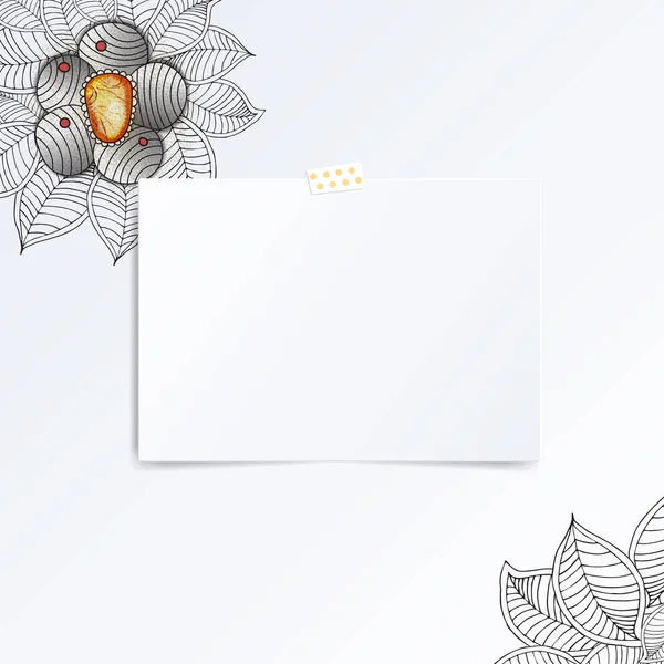 Papier plié en deux avec fleur dessinée à la main . — Image vectorielle