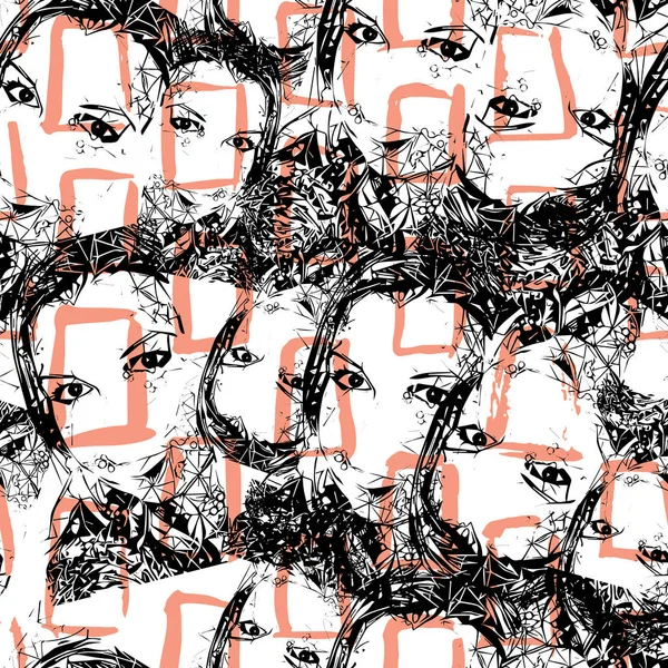 Modèle vectoriel sans couture avec des visages féminins — Image vectorielle