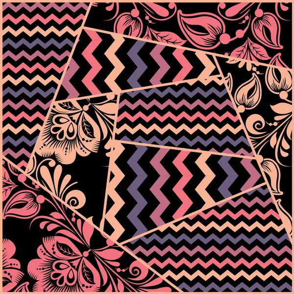 Chevron, russian floral seamless pattern vector — Stock Vector