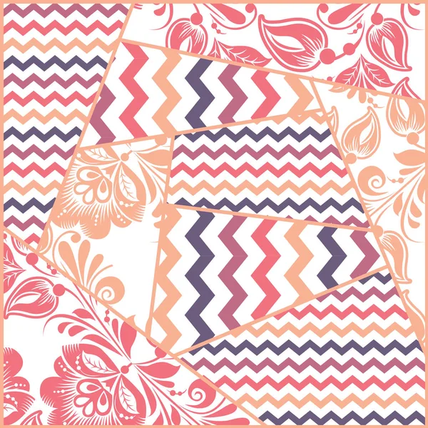 Zigzag, russian floral seamless pattern vector — Stock Vector